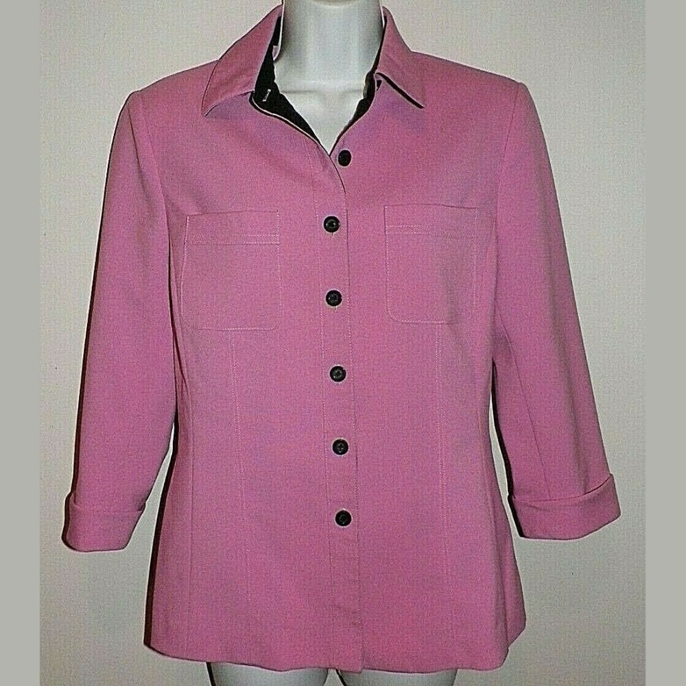 Women's 6 Kasper ASL Pink & Black Suit Dress Jacke